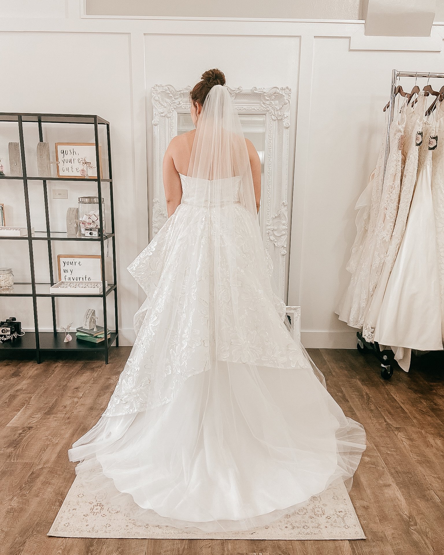 floor length veil in an Indianapolis bridal boutique