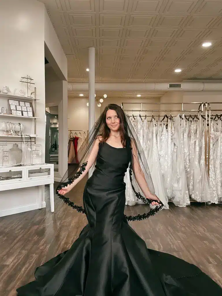 Sparkly Black Wedding Dress With Black Veil At Sophias Bridal