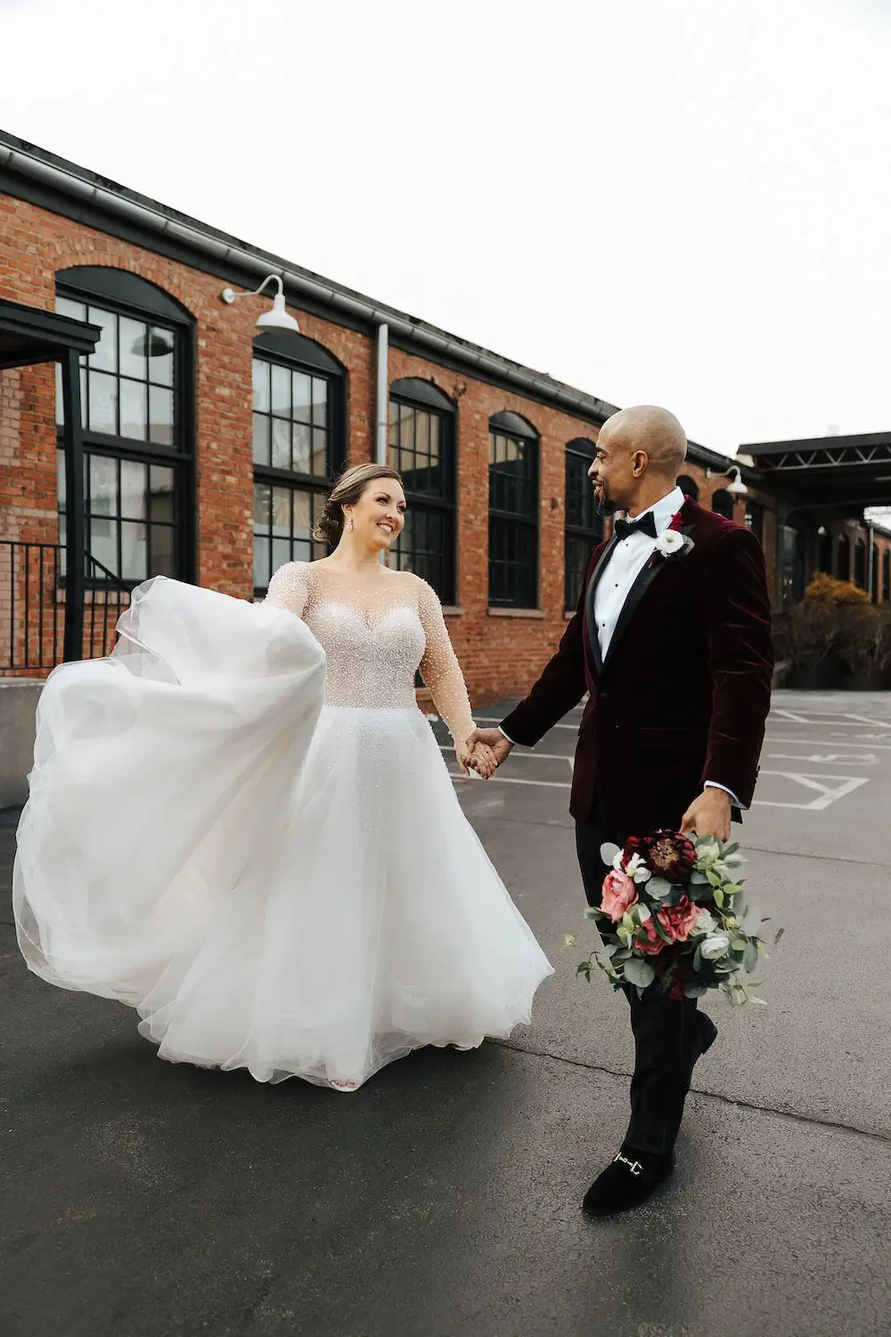 Pearl Wedding Dress Red Tux Bride Groom Sophia Bridal