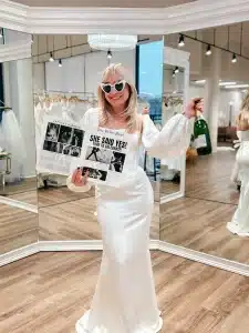 Bride In Gown With Champagne Bottle And She Said Yes Flyer