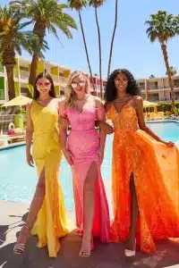 Group Of Teens In Colorful Prom Dresses