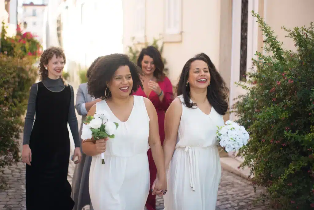 Plus Size Mother Walking With Bride On Wedding Day
