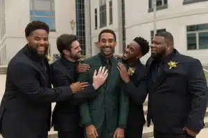 Black Groomsmen Suits On Wedding Day