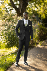 Black Suit For Groomsmen With Green Accessories