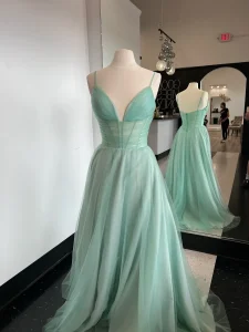 Mint Chiffon Prom Dress With Boning