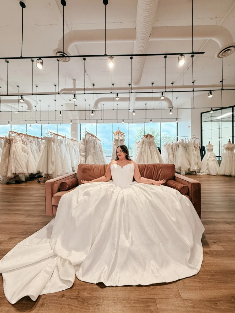 Women In Ball Gown Wedding Dress In Sophias Bridal Boutique