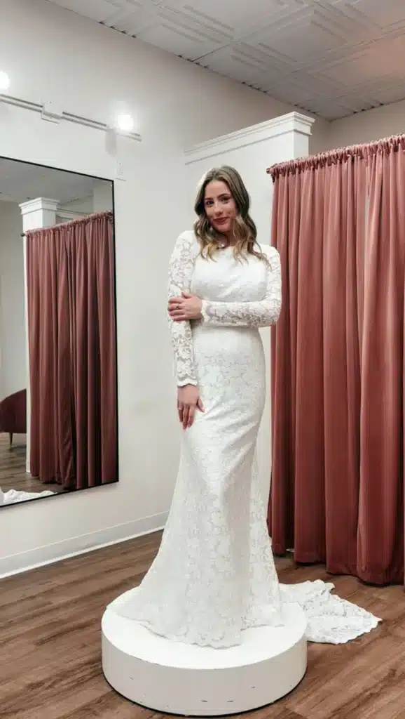 Long Sleeve Modest Wedding Dress With Lace
