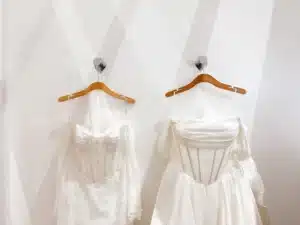 Wedding Dresses On Hangers In Dressing Room