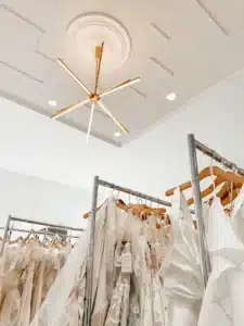 Close Up Of Bridal Dress Racks At Sophias Bridal & Tux