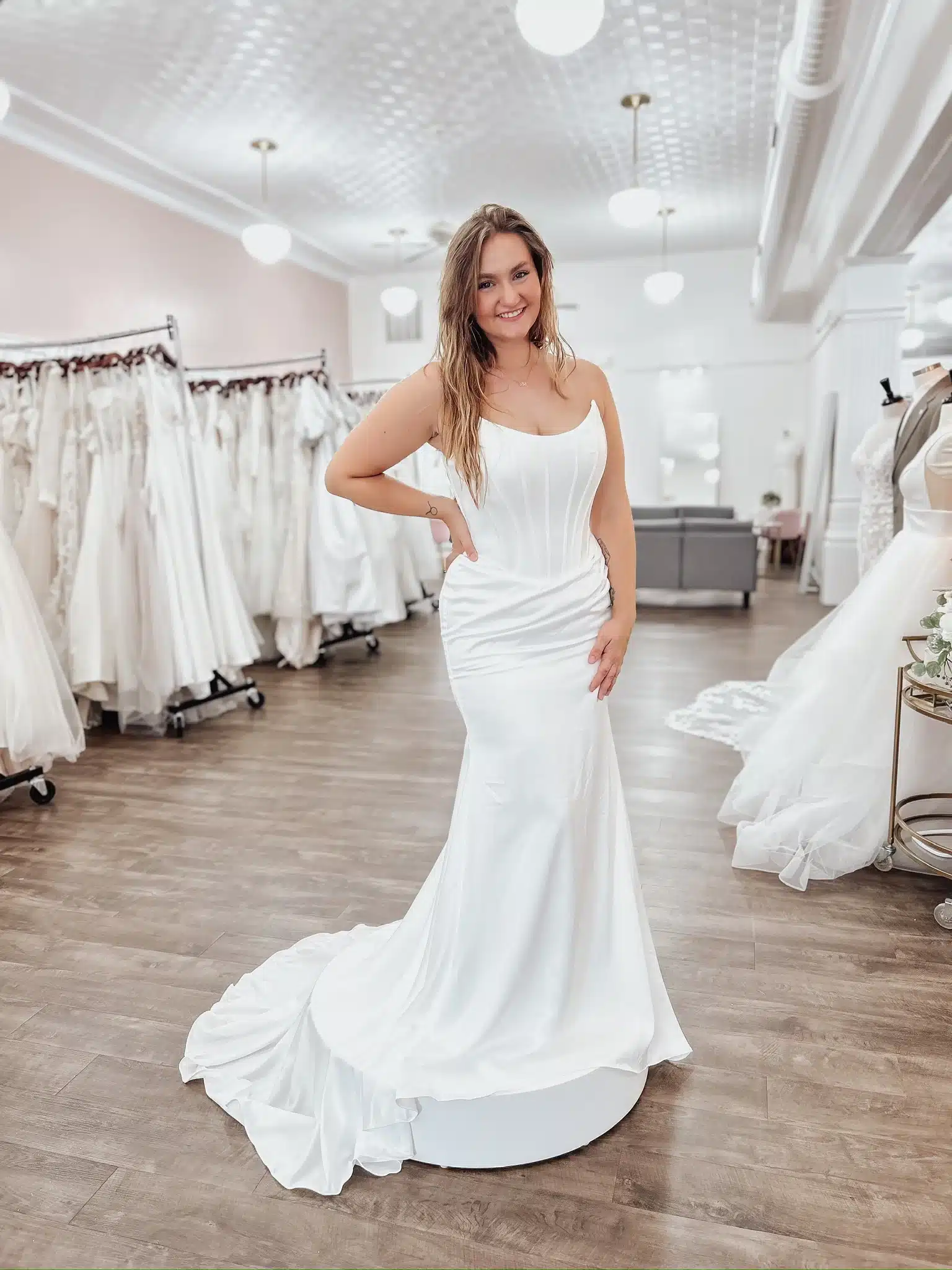 Fit And Flare Ruched Designer Discount Wedding Dress At With Love Sophias Fit And Flare Ruched Designer Discount Wedding Dress At With Love Sophias