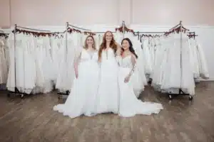 Three Brides Trying On Affordable Wedding Dresses In Columbus Indiana