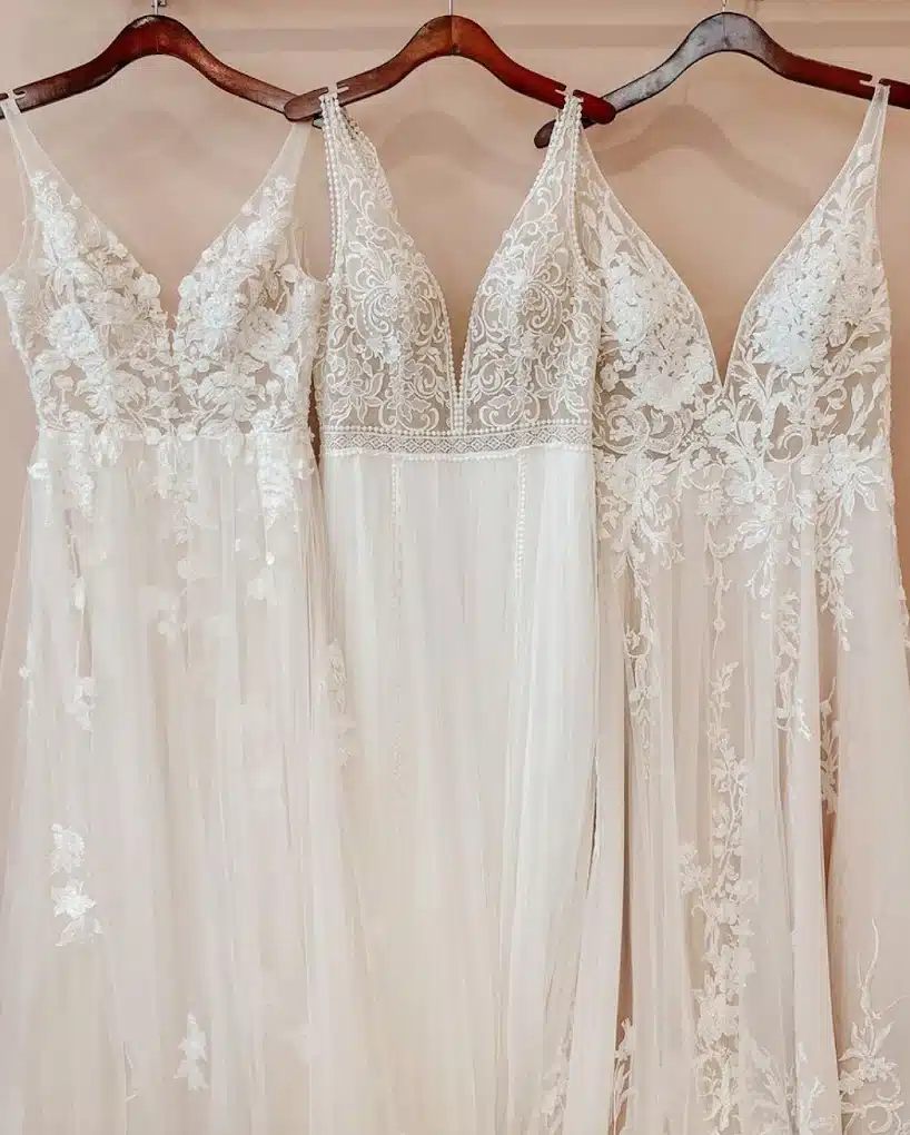 Wedding Dresses On Hangers In Dressing Room At Sophia’s Bridal And Tux In Louisville Kentucky Wedding Dresses On Hangers In Dressing Room At Sophia’s Bridal And Tux In Louisville Kentucky