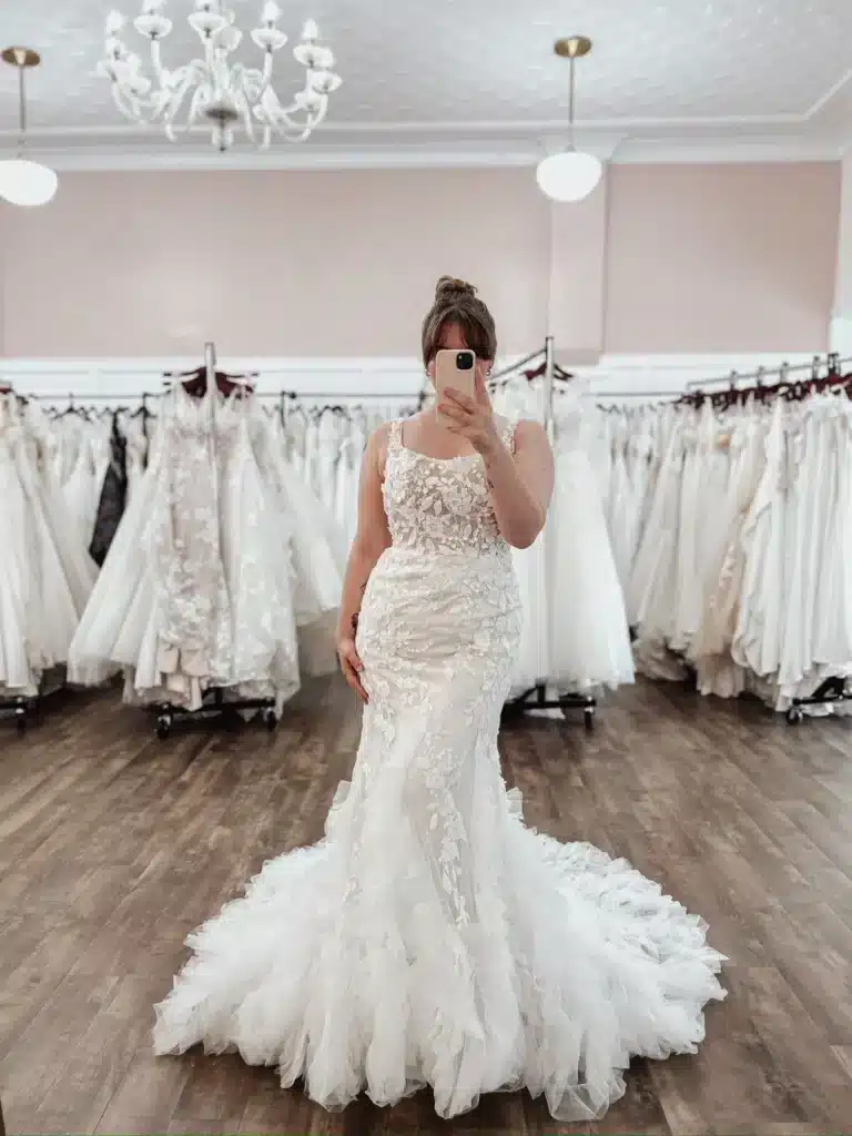 Bride Posing In A Mirror Selfie With Discount Wedding Dress