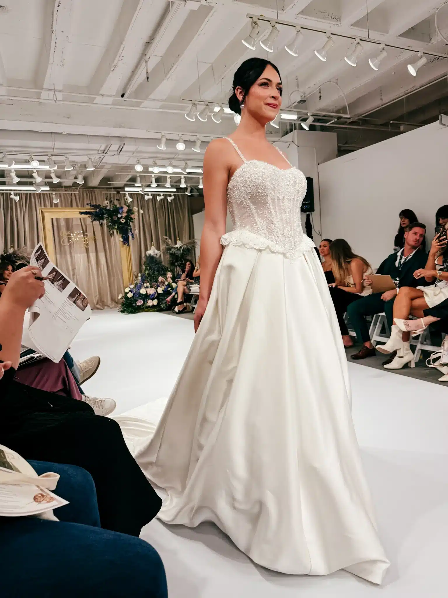 Bridal Model Walking Runway In White Corset Wedding Dress Bridal Model Walking Runway In White Corset Wedding Dress