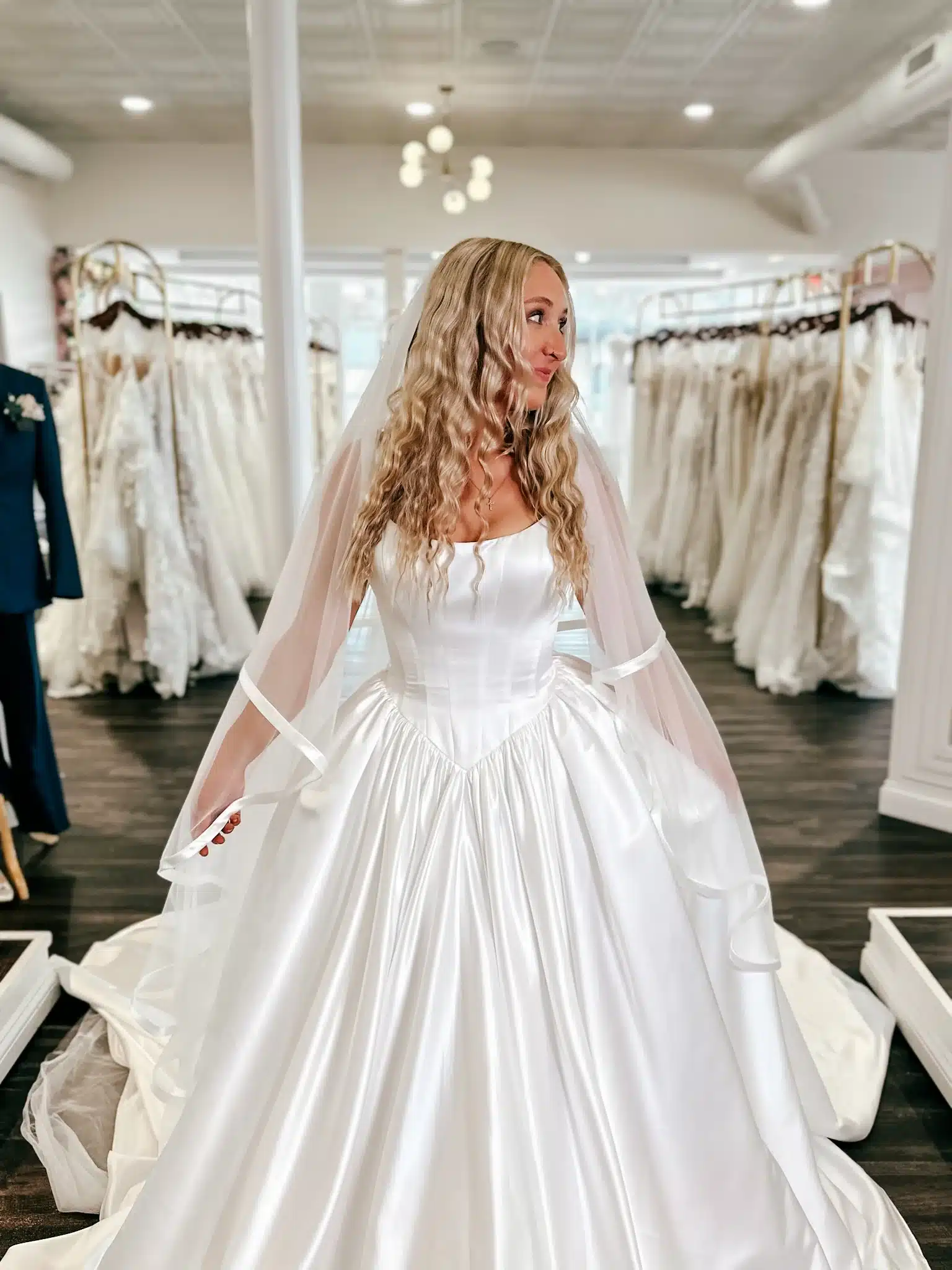 Bride Trying On White Wedding Dress With Veil In Columbus Indiana Bride Trying On White Wedding Dress With Veil In Columbus Indiana