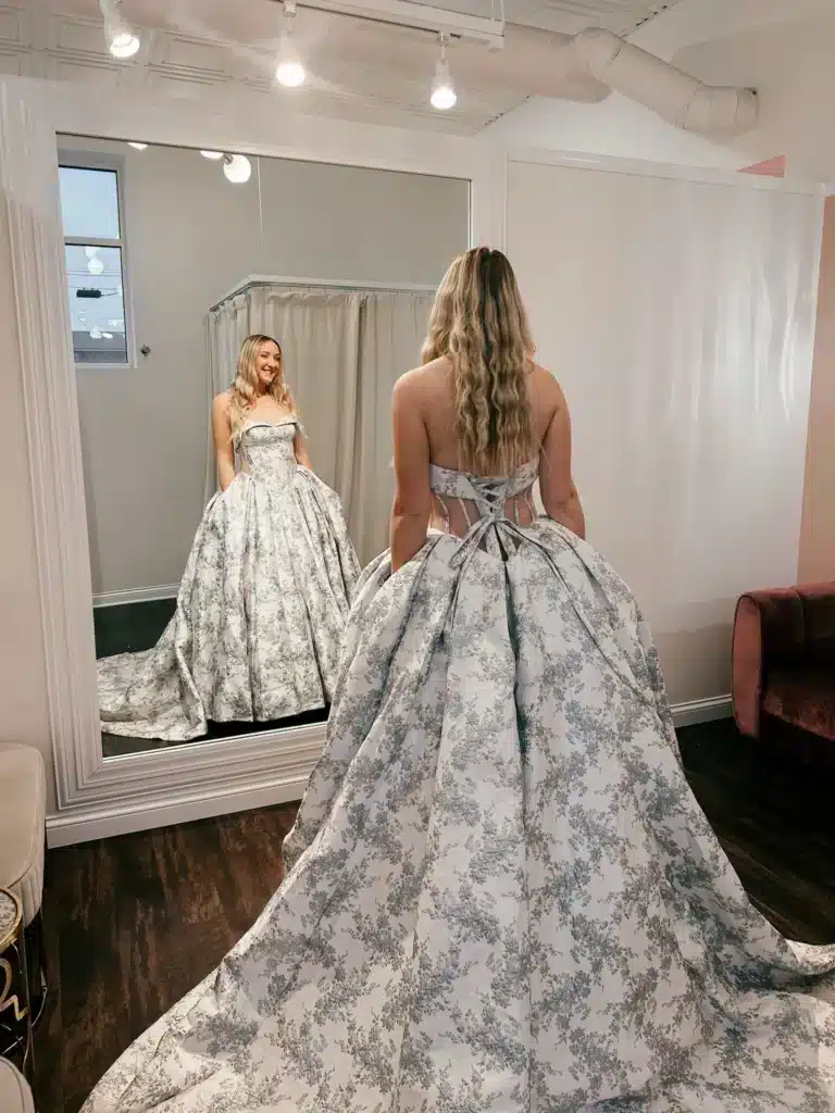 Colored Floral White And Blue Wedding Dress