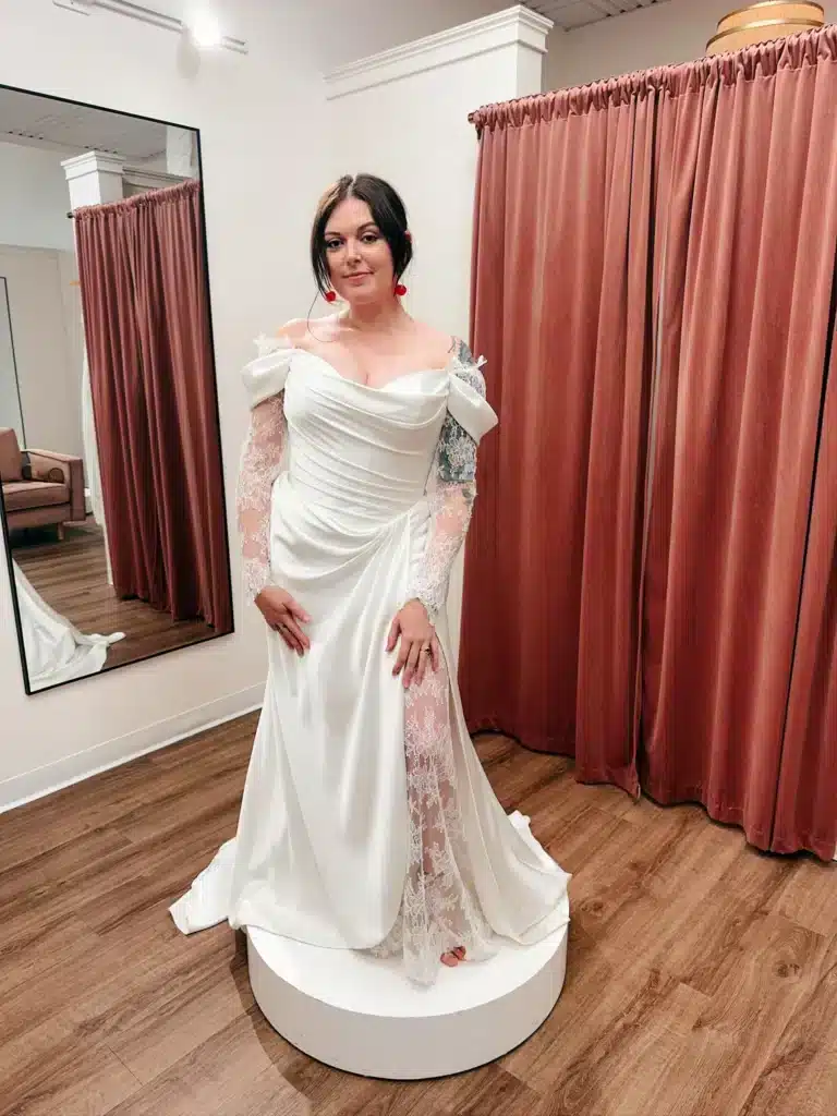 Ruched Bridal Gown With Off The Shoulder Sleeves In Indianapolis