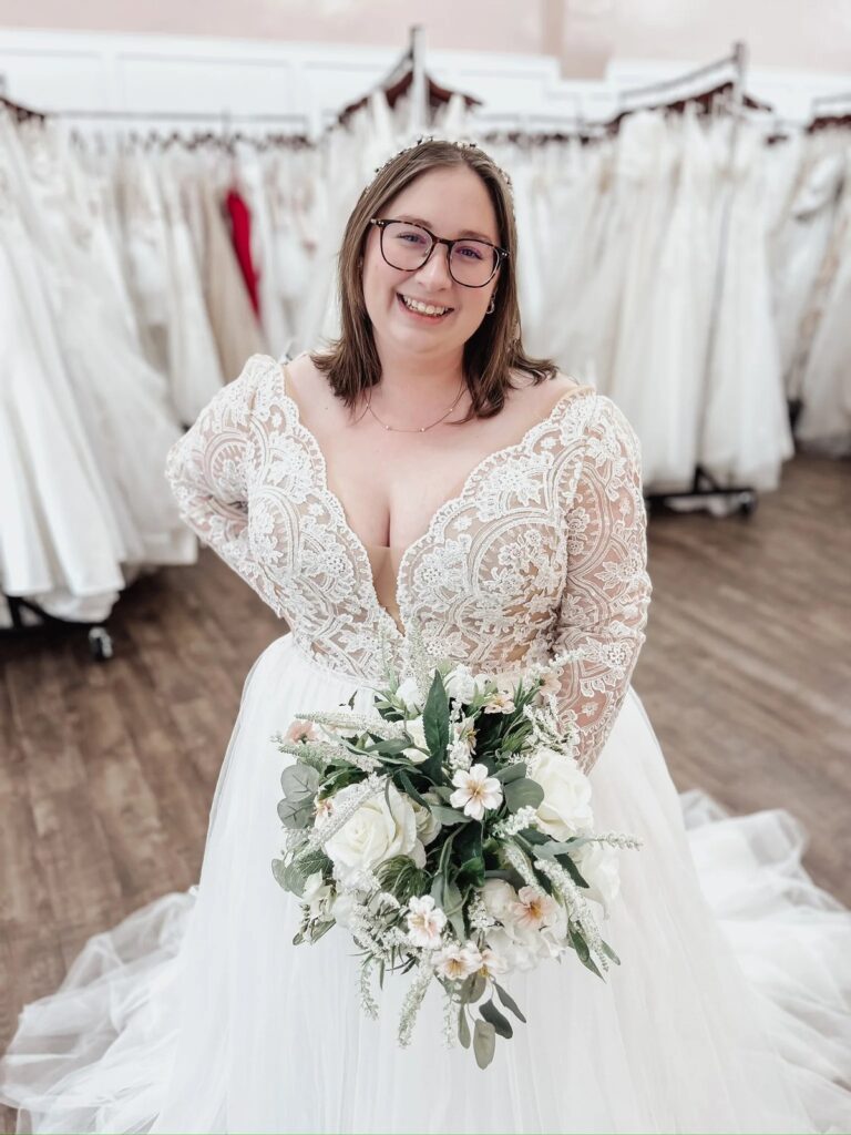 Lace elopement dresses with inclusive sizing options at Sophia's