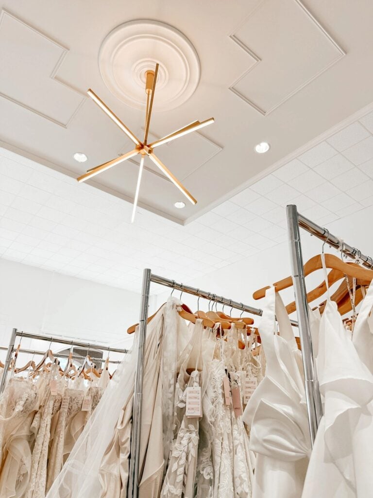Wedding dresses on display for brides planning their bridal shopping timeline